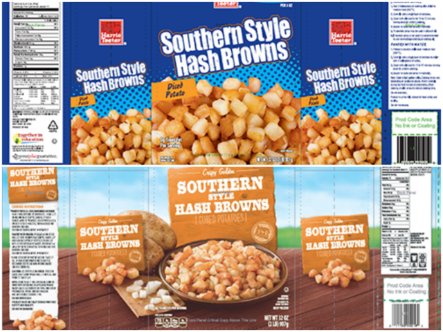 Golf ball pieces from harvest cause hash brown recall