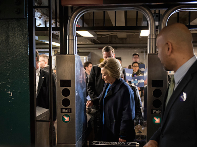 Clinton runs into problems getting on NYC subway