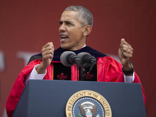 Obama takes aim at Trump in commencement speech