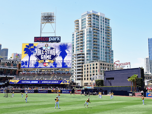SAN DIEGO, CA - JULY 12: A general view as players warm up prior to the 87th Annual MLB All-Star Game at PETCO Park on July 12, 2016 in San Diego, California. (Photo by Harry How/Getty Images)