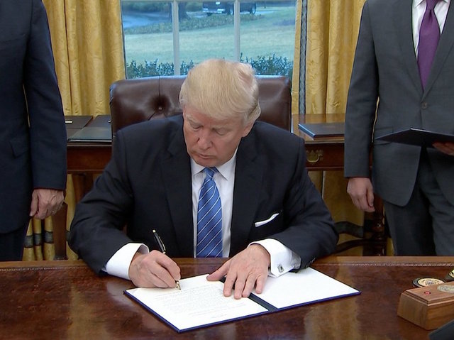 President Trump signs executive order formally withdrawing from Trans-Pacific Partnership deal